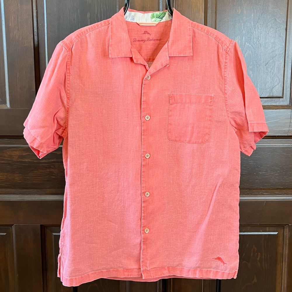 Tommy Bahama Paradise Breezer Short Sleeve Linen Shirt Coral/Salmon Men's Size M